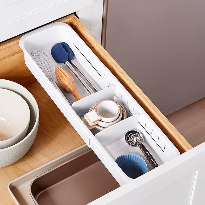 YouCopia DrawerFit Expandable Kitchen Drawer Organizer: Sliding Storage Tray for Utensils & Accessories in Deep Drawers, Expandable 15–23" wide, White Speckled BPA-free