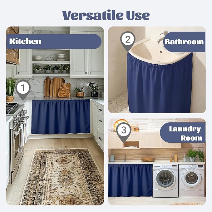 Sink Skirt Bathroom, Self Stick Adhesive Waterproof Fabric, Under Sink Curtain Skirt, Pedestal Sink Accessories Decor, Bathroom Storage Decor(Blue)