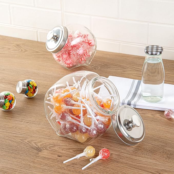 Restaurantware Candy Jar 3 Count 0.56 Gallon Glass Candy jars With Lids Airtight Storage, Wide Opening, Clear, Durable, Dishwasher-safe, For Cookies and Snacks