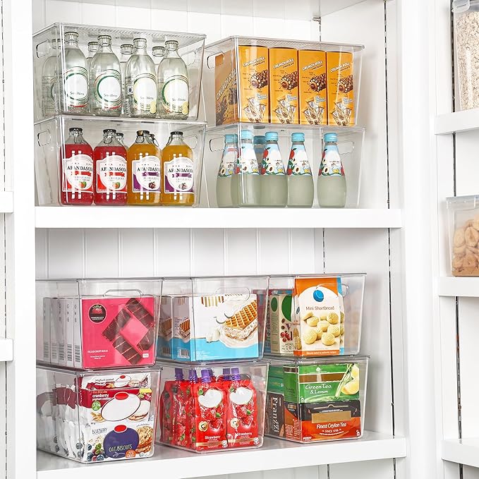 Vtopmart 8 Pack Clear Stackable Storage Bins with Lids,XLarge Plastic Containers with Handle for Pantry Organizer and Storage,Perfect for Kitchen,Fridge,Cabinet, Closet,Bathroom Organization