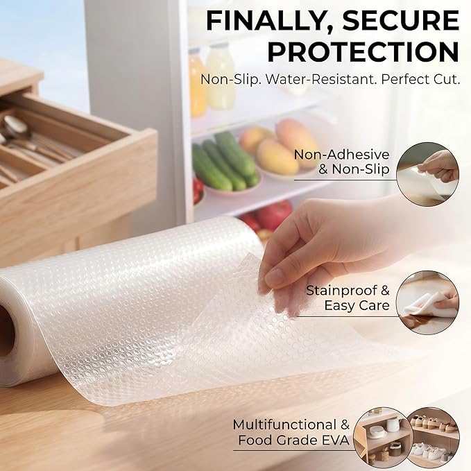 Shelf Drawer Liner for Kitchen Cabinet Mat 15 Inch Wide X 20 Ft Non Adhesive Pantry Closet Shelf Liner Non Slip Waterproof Washable Strong Grip Mat for Bathroom Refrigerator Under Sink Rv Cupboard