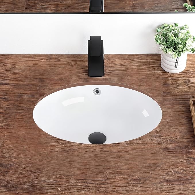 Undermount Bathroom Sink 20.5"x15.4" Oval Undermount Sink White Ceramic Bathroom Sinks Under Counter Basin with Overflow