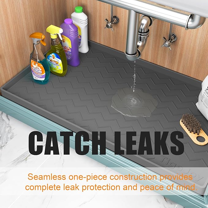 TigeJoy 40" x 19" Under Sink Mats for Kitchen Waterproof, Leak-Proof Silicone Mat Sink Protector and Cabinet Liner, Kitchen Essentials Organizer and Storage, Boot or Shoe Tray, Pet Feeding Mat