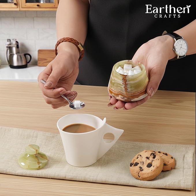 Marble Salt Cellar with Lid Green 3 Inches Salt Box Spice Storage Container Seasoning Jar with Spoon, Modern Salt Keeper for Kitchen Countertop, 3 OZ Capacity