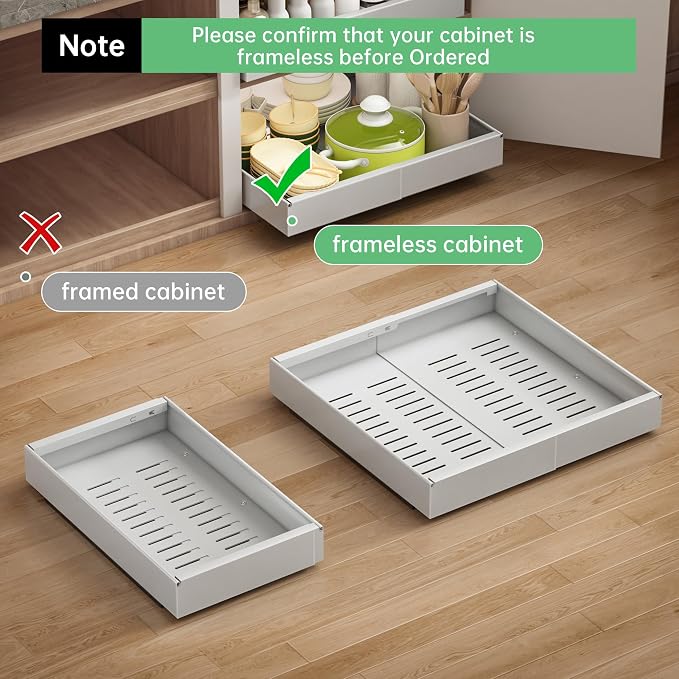Pull out Cabinet Organizer, 1 pack, 20.5" Deep Heavy Slide out Drawers, Upgrade Three Triple-Slide Rail Systems, Expandable 12.8"-20.8" Roll out Shelf Storage for Kitchen Base Cabinet Organization