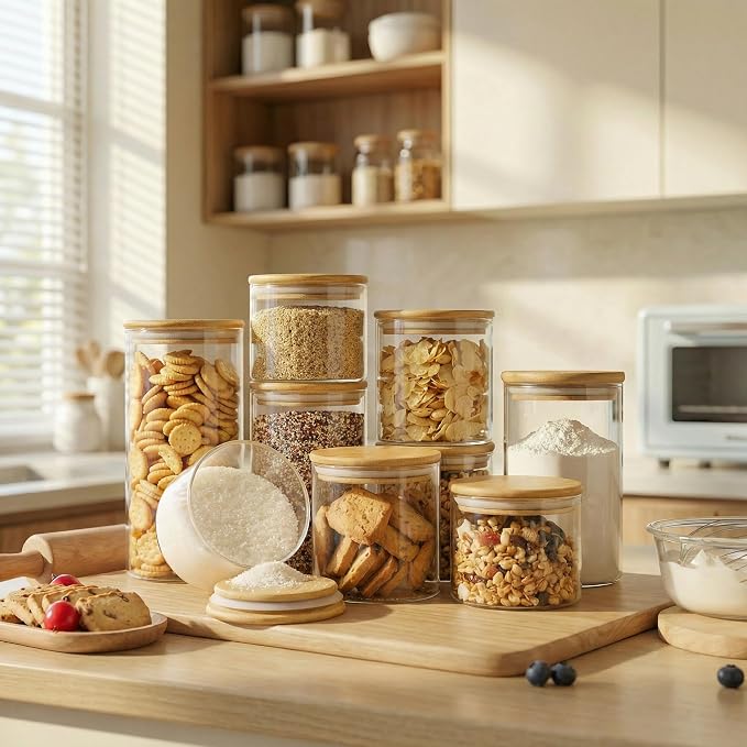 HomArtist Glass Jars with Bamboo Lids 27 FL OZ [Set of 6], Glass Canisters with Airtight Lids, Glass Food Storage Containers for Coffee, Sugar,Tea, Candies, Cookies,Best for Kitchen & Pantry