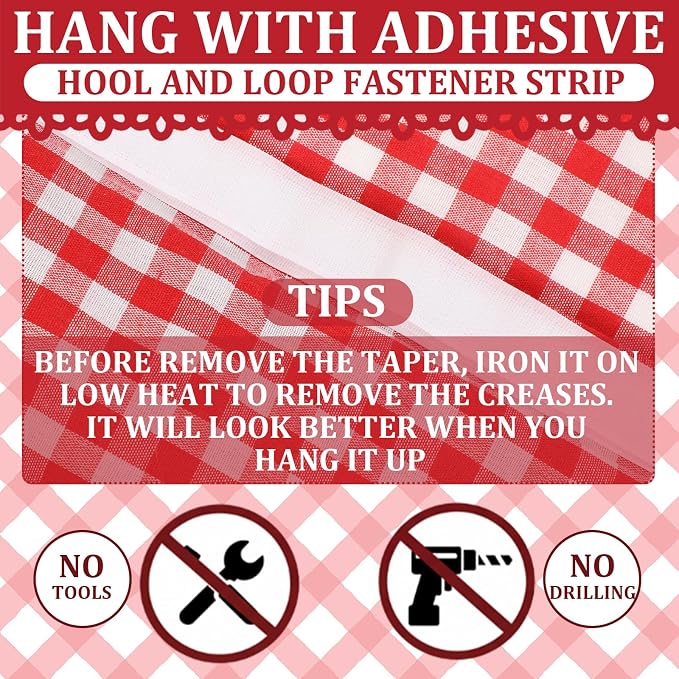 Red Ruffle Gingham Sink Skirt Self-Adhesive Bathroom Stitch Self Stick Adhesive Fabric Under Sink Curtain Skirt 55'' x 32'' for Bathroom Kitchen Laundry Utility Room Decor (32 x 55in)