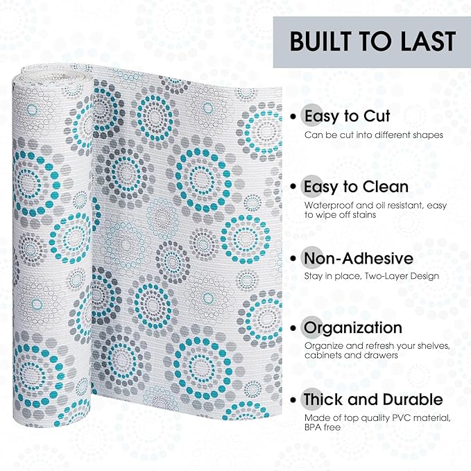 Drawer and Shelf Liner, Non-Slip Kitchen Cabinet Liners Non-Adhesive Thick Strong Grip Waterproof Washable Mats Protect Dresser Shelves Cupboard Bathroom Cabinets, Spiral, 24 in X 20 FT