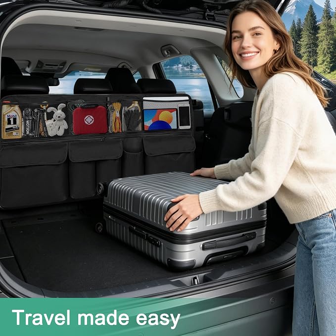 Hanging Trunk Organizer Fit For JEEP Grand Cherokee Foldable Large Capacity 41.3x20 inch Backseat Trunk Organizers Storage with Multi Pockets(Black)