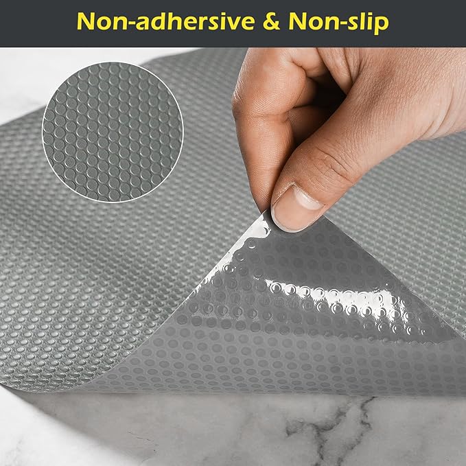 Shelf Liner, Waterproof Refrigerator Liner, Drawer Liners for Kitchen Cabinet, Bathroom Under Sink Mat Non Adhesive Fridge Liner EVA Place Mats Roll - Grey 17.7"×197"