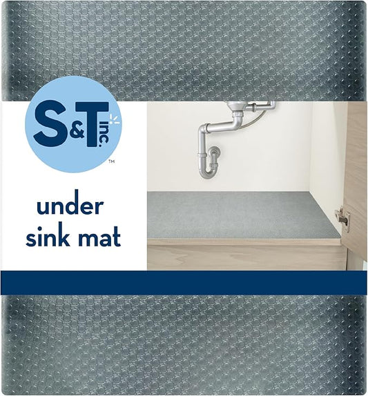S&T INC. Under Sink Mat, Shelf Liner for Kitchen Cabinet Non-Adhesive, Waterproof Drawer or Cabinet Liner, 24 Inches x 30 Inches, Grey Plastic, 1 Pack
