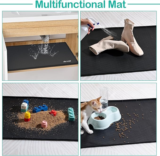 Waterproof Under Sink Mat 34" x 19", Silicone Cabinet Liner, Rubber Protector for Kitchen and Bathroom, Keeps Cabinets Clean, Dry, and Organized (Black)