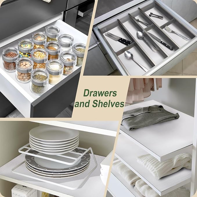 Practical White Shelf Liners for Kitchen Cabinets, Non-Adhesive Drawer Liner, Non-Slip Strong Grip Cabinet Liner Thickened Waterproof Shelf Paper for Pantry, Countertops, Organizers,12" x10FT
