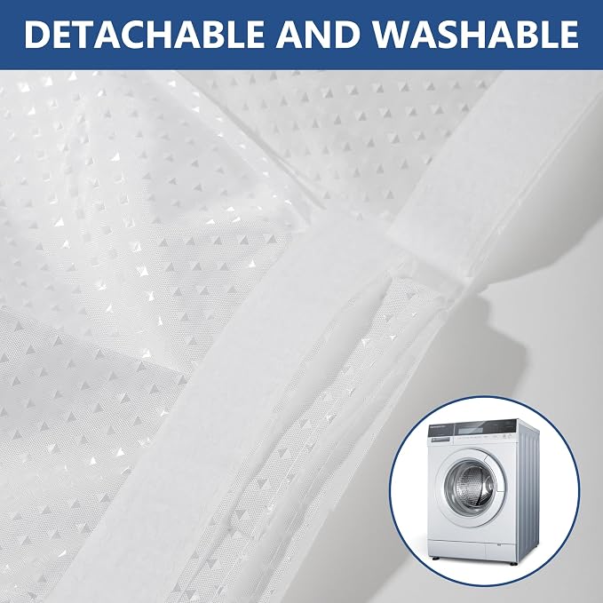 Fabric Sink Skirt for Pedestal Sinks – Waterproof Under Sink Curtain Skirt to Hide Cleaning Supplies – Self-Adhesive, Easy Install, 55 x 32 Inch Bathroom Storage Solution (White)