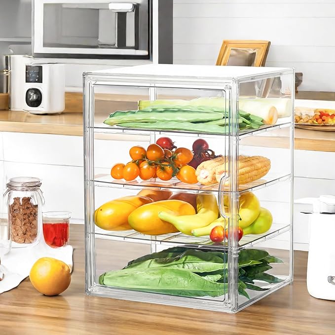 SANKEU Pastry Display Case,Bread Box for Kitchen Countertop,4 Layers Detachable Clear Bread Storage with Magnetic Door Bakery Pastry Display15.5x11.4x9.8,2 Pack
