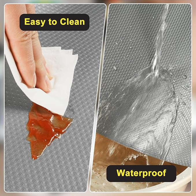 Shelf Liner, Waterproof Refrigerator Liner, Drawer Liners for Kitchen Cabinet, Bathroom Under Sink Mat Non Adhesive Fridge Liner EVA Place Mats Roll - Grey 17.7"×78.7"