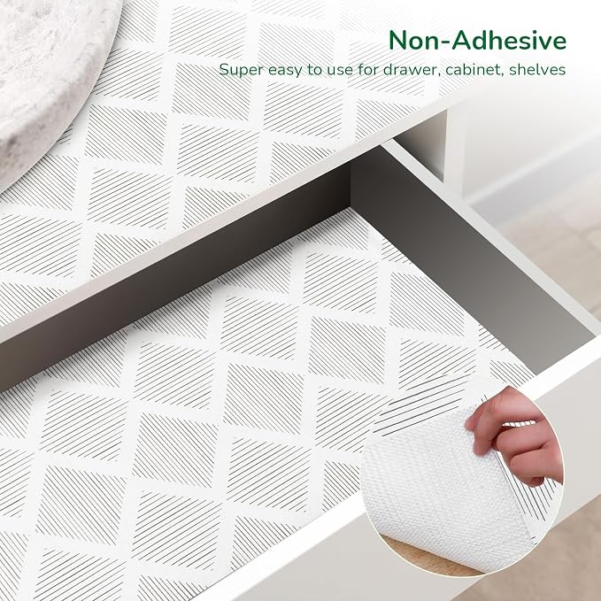 Shelf Drawer Liner for Kitchen Cabinets Non-Adhesive Shelf Liner Paper Non-Slip Strong Grip Drawer Liner Cabinet Liners Thickened Easy to Clean for Tool Box Pantry (Striped, 17.5In x 20FT)