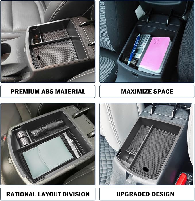 RUNROAD Center Console Organizer Tray Compatible with Hyundai Kona 2018-2023 Accessories, Insert Armrest Tray Console Storage Box Kona Organizer ABS Dividers Coin Holder, Black