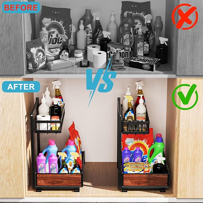 Cadrim Under Sink Organizer 2 pack, Pull Out Cabinet Organizer Shelf 15.75 * 13.78 * 10.3 inch，Organizers and Storage with Sliding Drawer, Under Sink Storage for Kitchen Bathroom Cabinet