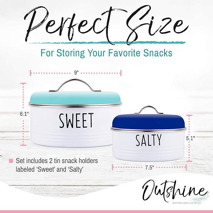 OUTSHINE Rustic Cookie Jar with Airtight Lids|Farmhouse Cookie Jar Antique Set of 2, Blue/Mint|Cookie Time Cookie Jar From Friends|Cookie Jars for Kitchen Counter|Decorative Vintage Snack Storage