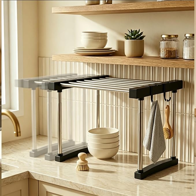 BLULEE Expandable Under Sink Organizer - 3D Adjustable Stackable Storage Shelves,Modular Cabinet Rack Around Pipes for Kitchen Bathroom