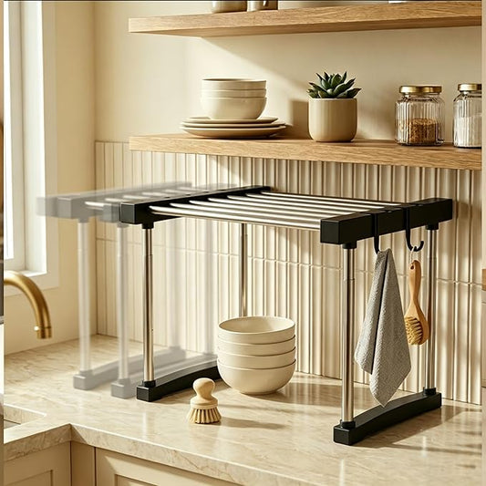 BLULEE Expandable Under Sink Organizer - 3D Adjustable Stackable Storage Shelves,Modular Cabinet Rack Around Pipes for Kitchen Bathroom