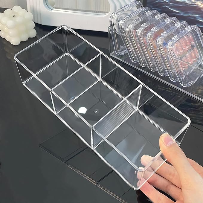 3-Compartment Clear Acrylic Organizer, Makeup Sponge & Puff Holder for Vanity Countertop, Bathroom, Cosmetic Station & Dressing Table