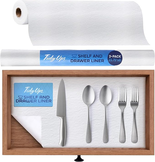 Adhesive Shelf Liner — Waterproof Felt Cabinet Liner & Contact Paper for Kitchen Organization — Soft Glide Drawer Liners, Under Sink Mat & Shelf Covers (Solid White, 23.75in x 6ft, 2-Pack)