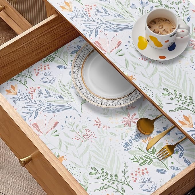 Drawer Shelf Liner for Kitchen Cabinets Non-adhesive,Thick Strong Grip Waterproof Easy to Clean Shelf Mats for Under Sink Mat,Bathroom,Cupboard,Dressers,Place Mats, White Stripes,12IN X 10FT