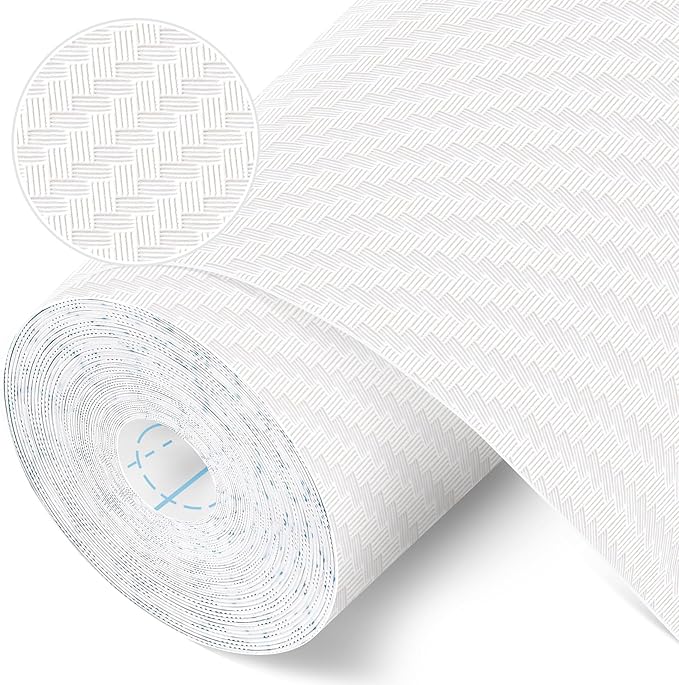 Self-Adhesive Shelf Liner Kitchen Liner, Waterproof Backed Paper Easy Peel and Stick Contact Liner Without Residue for Decor Your Desk Surface, Kitchen Countertops (White, 11.8 x 118.1 inches)