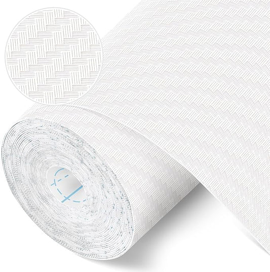 Self-Adhesive Shelf Liner Kitchen Liner, Waterproof Backed Paper Easy Peel and Stick Contact Liner Without Residue for Decor Your Desk Surface, Kitchen Countertops (White, 17.5 x 236.2 inches)
