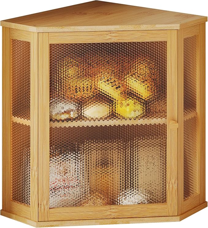 Bamboo Bread Box with Acrylic Window Display,Kitchen Countertop Storage,(Natual, Medium)