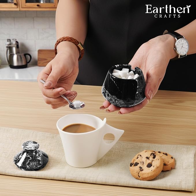 Marble Salt Cellar with Lid & Spoon, Black, 3" Salt Box Natural Stone Salt Holder For Countertop Salt Dish Spice Jar Seasoning Storage Containers for Kitchen Table Decor