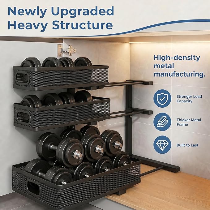 Under Kitchen Sink Organizer,3-Tier Black Metal Pull Out Cabinet Organizers, Slide Out Under Sink Storage Drawers, Under Sink Organizer Bathroom Counter Shelf, Pantry Organization and Storage （2 Pack）