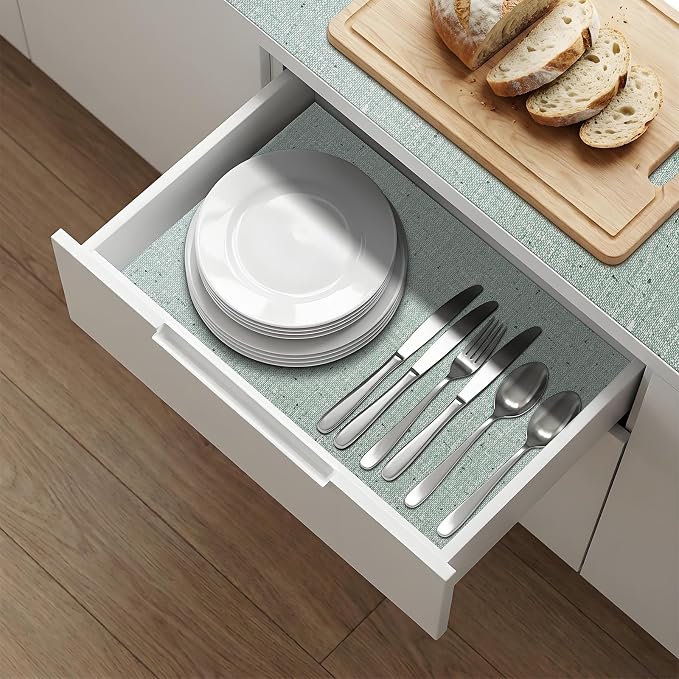 Shelf Liners Green 17.7'' X 96'' Drawer Liner for Kitchen Cabinet Non Adhesive, Strong Grip Anti Slip Cabinet Liners for Shelves, Oil-Proof Waterproof Cupboard Liner