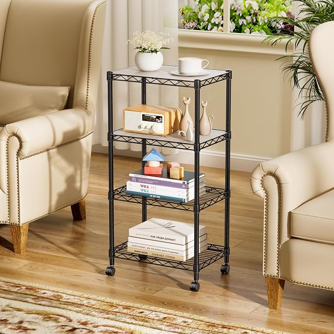 SINGAYE 4 Small Wire Shelves Kitchen Pantry Close Home Organizers and Storage Bathroom Shelf Laundry Room Organization Adjustable Book Metal Garage Shelving Unit