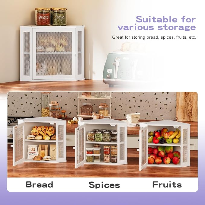 Bamboo Bread Box with Acrylic Window Display, Hinged Lid for Kitchen Countertop Storage, 15 x 8 x 6 Inches (White, Extra Lage)