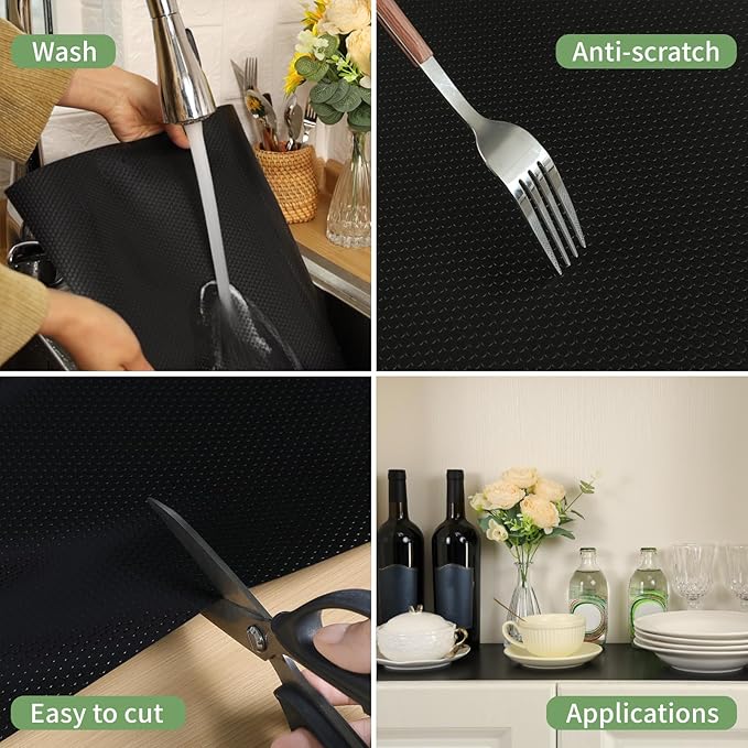 Shelf Liners 11 inch x 20 ft Shelf Liners for Kitchen cabinets nonstick Shelf Lining Drawer Mats EVA Protector for Cupboard (Black,11 inch x 20 ft)