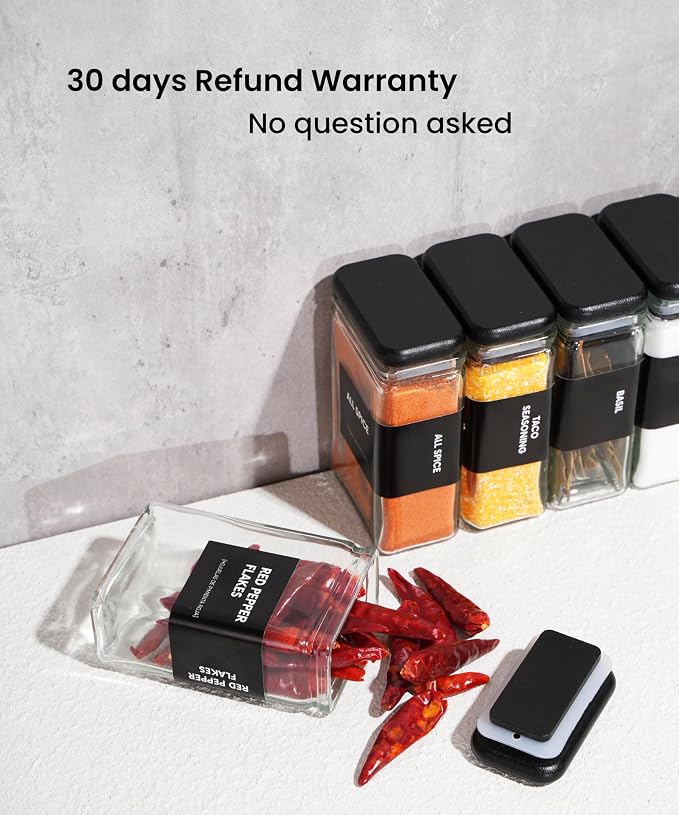 APT 1101 Glass Storage Jars with Bamboo Lid, glass canisters with airtight lids, Clear jars with lids for Spice, Cookie, Candy, Tea, Coffee Bean and Rice (Black, 4oz, set of 12)
