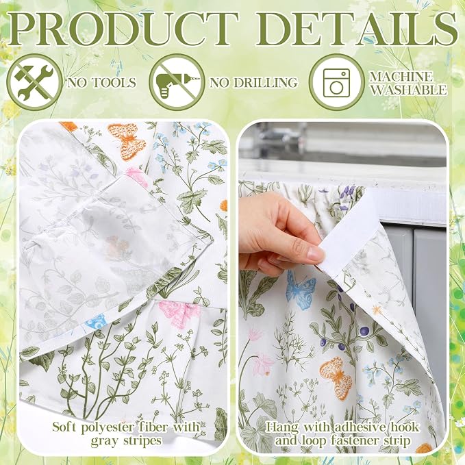 VitalCozy Cabinet Curtain 28" W x 51" L Sink Skirt for Bathroom Kitchen Wildflower Botanical Ruffles Spring Short Curtain for Home Classroom Farmhouse Drape Under Desk Privacy Drape for Laundry Room