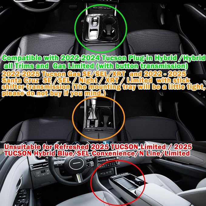 TACORBO Center Console Organizer Compatible with Hyundai 2022-2024 Tucson Plug-in Hybrid/Hybrid all Trims and Tucson Gas Limited and Santa Cruz 2022 2023-2025 Accessories, Armrest Insert Tray, Red