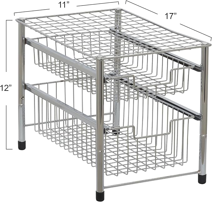 Household Essentials Silver 1239-1 Free Standing Pull Out Cabinet Organizer Shelf | Double, 16.5" Deep