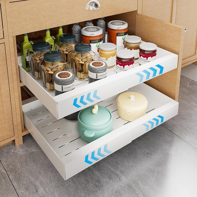Pull Out Drawer for Cabinet, Adjustable Width (11.8"-18.1") Slide Out Cabinet Organizer with Adhesive Nano Film Slide Out Shelves Storage for Kitchen Cabinet, Pots, Pantry, 1 Pack