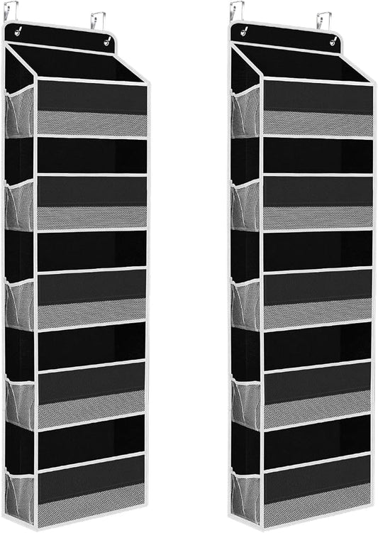 SpaceHacks 2 Pack Over The Door Organizer, Hanging Storage Organizer with Clear Window, 40lb Ultra Sturdy Large Capacity Room Organizer for Pantry Laundry Bathroom Nursery Closet (Black)