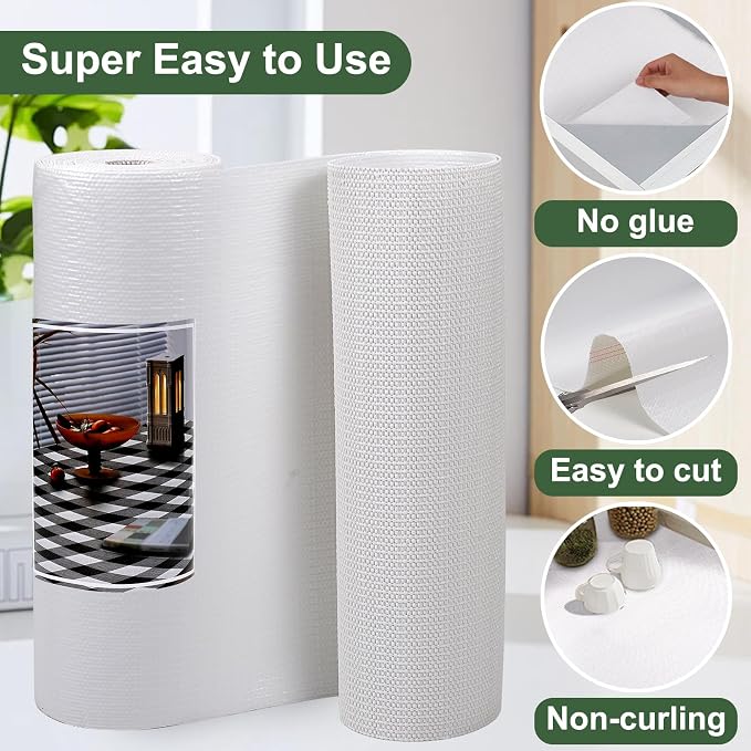 Practical White Shelf Liners for Kitchen Cabinets, Non-Adhesive Drawer Liner, Non-Slip Strong Grip Cabinet Liner Thickened Waterproof Shelf Paper for Pantry, Countertops, Organizers,12" x10FT