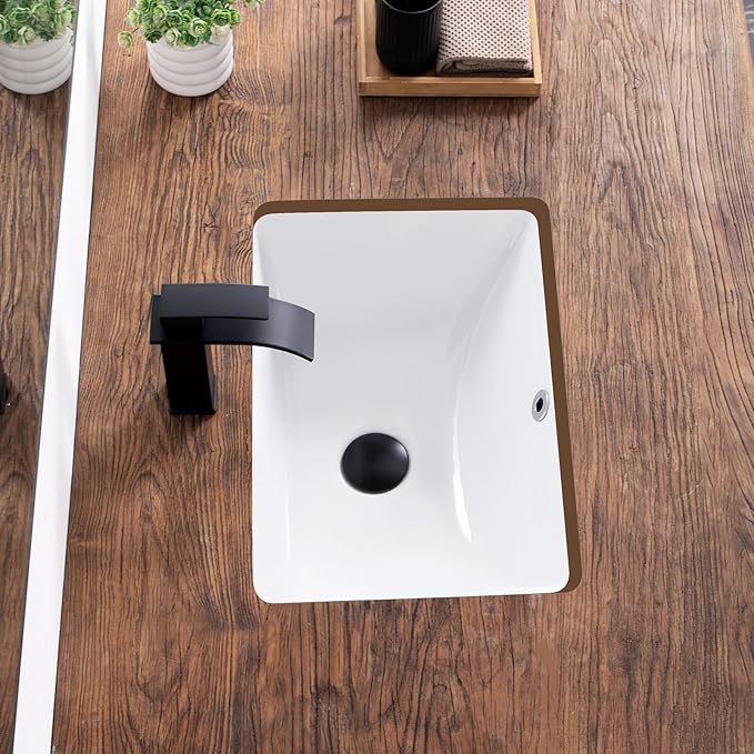 18 Inch Undermount Bathroom Sink White Ceramic Rectangular Under Counter Bathroom Sink for Cabinet Porcelain Vanity Sinks,Overflow Type (18.3"x13.0")