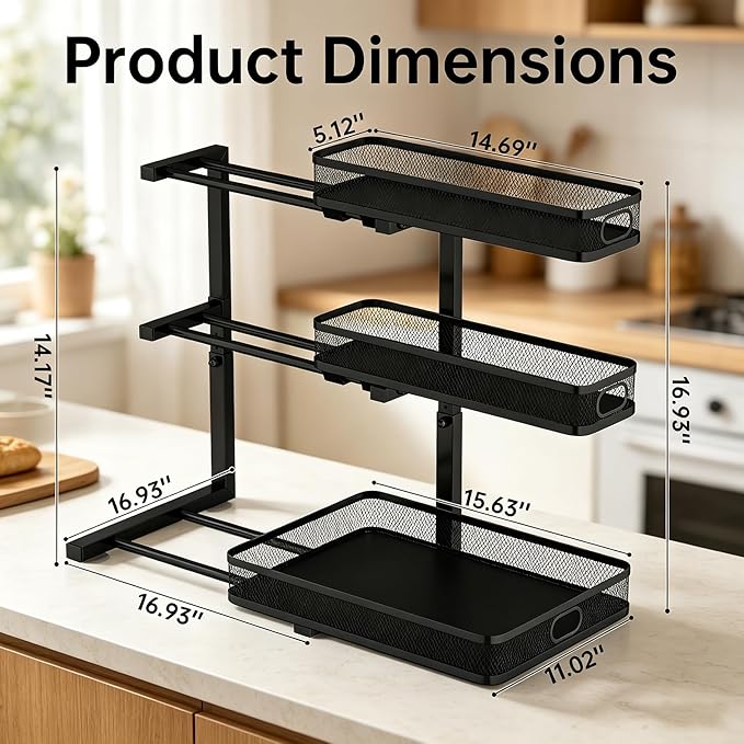 Under Sink Organizer, Black, 3-Tier | 1 Pack