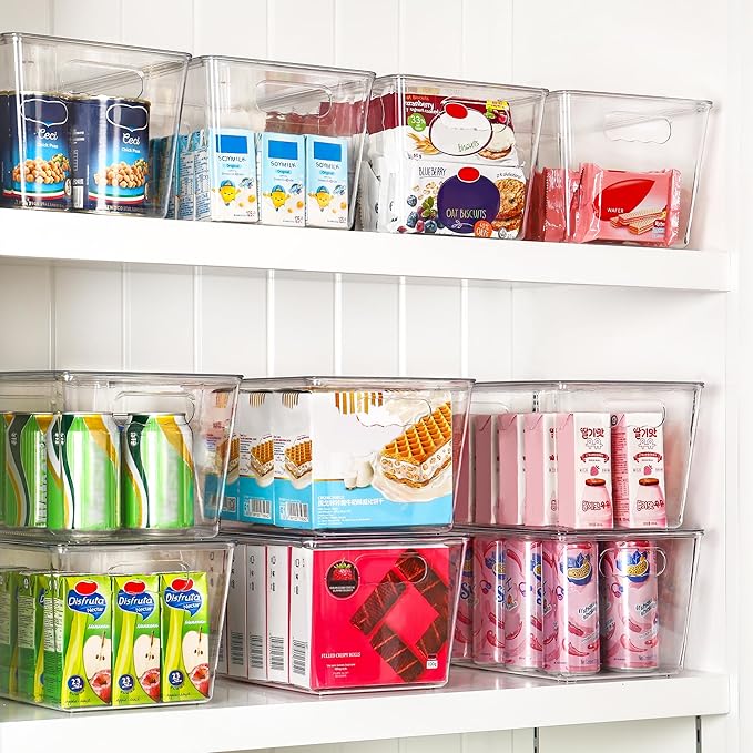 Vtopmart 8 Pack Clear Stackable Storage Bins with Lids, Large Plastic Containers with Handle for Pantry Organization and Storage,Perfect for Kitchen, Fridge, Cabinet, Bathroom Organizer
