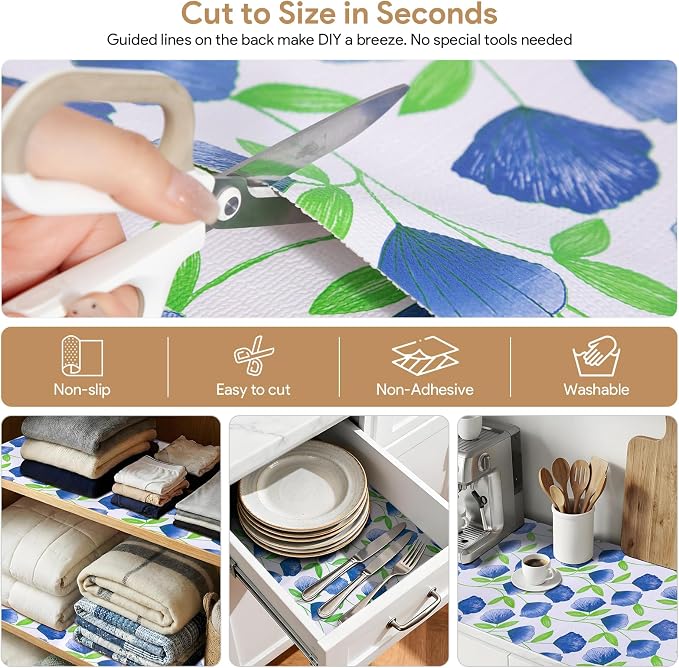 Non Adhesive Shelf Liner 10Rolls*17.7'' X 96'' Drawer Liner for Kitchen Cabinets, Waterproof Shelf Liners Durable Anti-Slip for Kitchen Cabinets Cupboard Liner