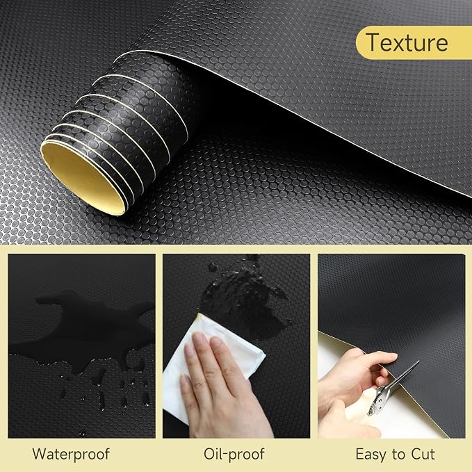 WochiTV Adhesive Shelf Liner 11.8 X 360 Inches Peel and Stick Kitchen Liner for Cabinets, Drawers Removable Protector Mat Waterproof Contact Covering for Dresser Pantry Countertops Shelves, Black